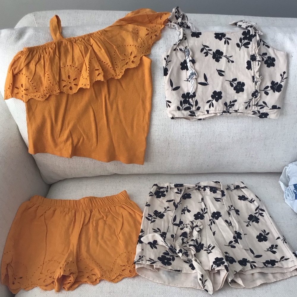 Girl Orange and Floral Two-Piece Set